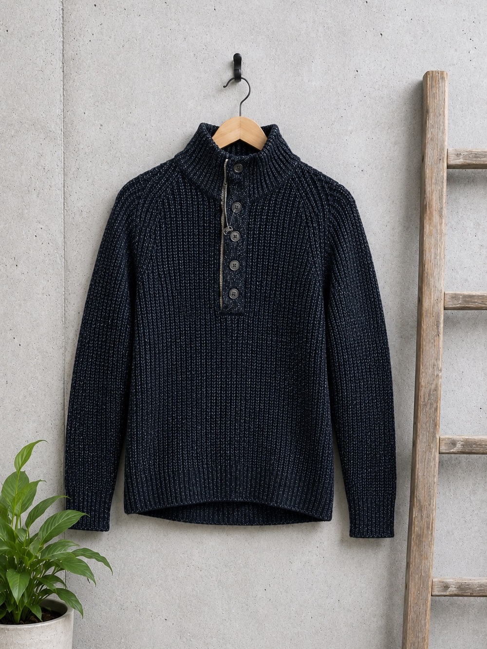 Banana Republic Men's Merino Wool Funnel Neck 1/4 Zip Ribbed Knit Sweater‎ Sz M